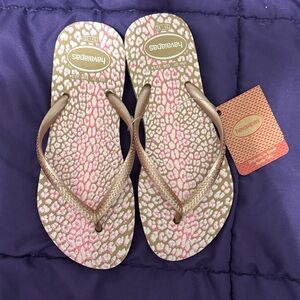 Havaianas Pink and Gold Leopard Flip Flops